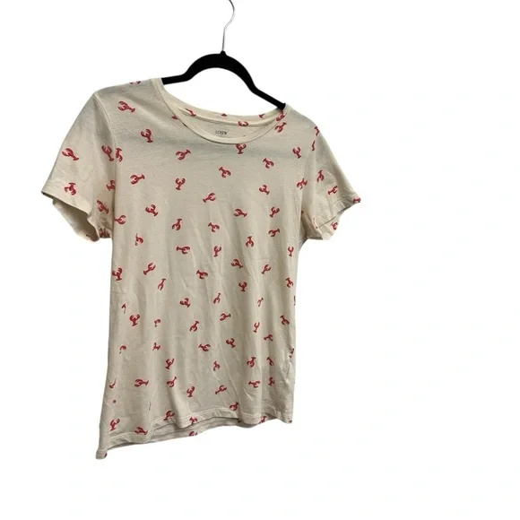 J. Crew Tee cotton tee in cream red lobster print beachy coastal preppy summer - Picture 3 of 11